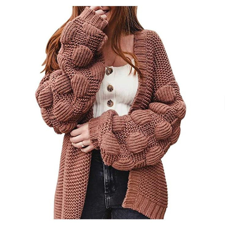 Damen Strickjacke mit voluminösen Puffärmeln und feiner Struktur R&B