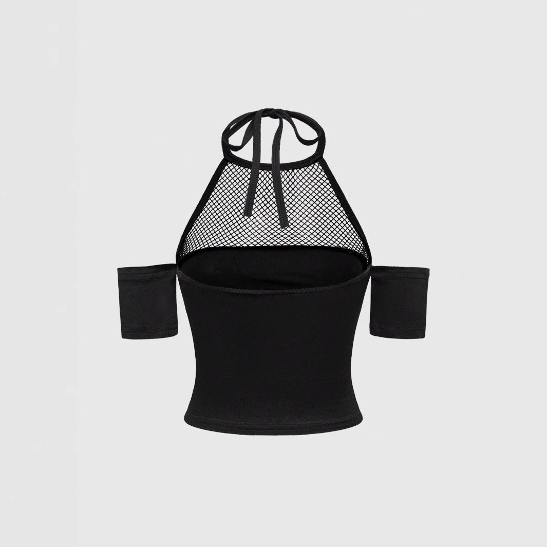 Damen Trendiges Crop-Top mit Netzdetails und originellem Grafiklitz R&B