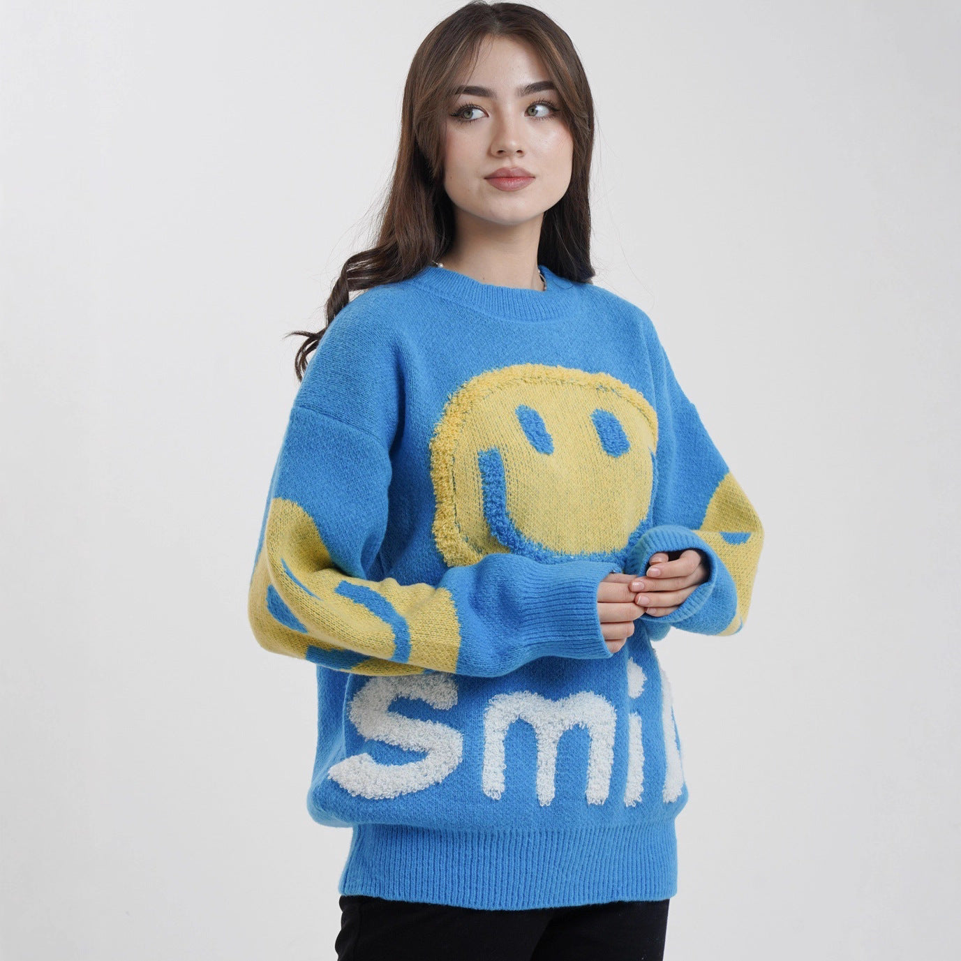 Damen gemütlicher Oversize-Pullover mit lässigem Grafikdesign R&B