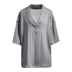 Damen nan weiter Kurzarm-Strickpullover mit Schalkragen und Zopfmuster R&B