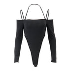 Damen Raffiniertes Bodysuit mit offenen Schultern und langen Ärmeln R&B