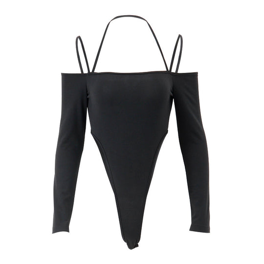 Damen Raffiniertes Bodysuit mit offenen Schultern und langen Ärmeln R&B