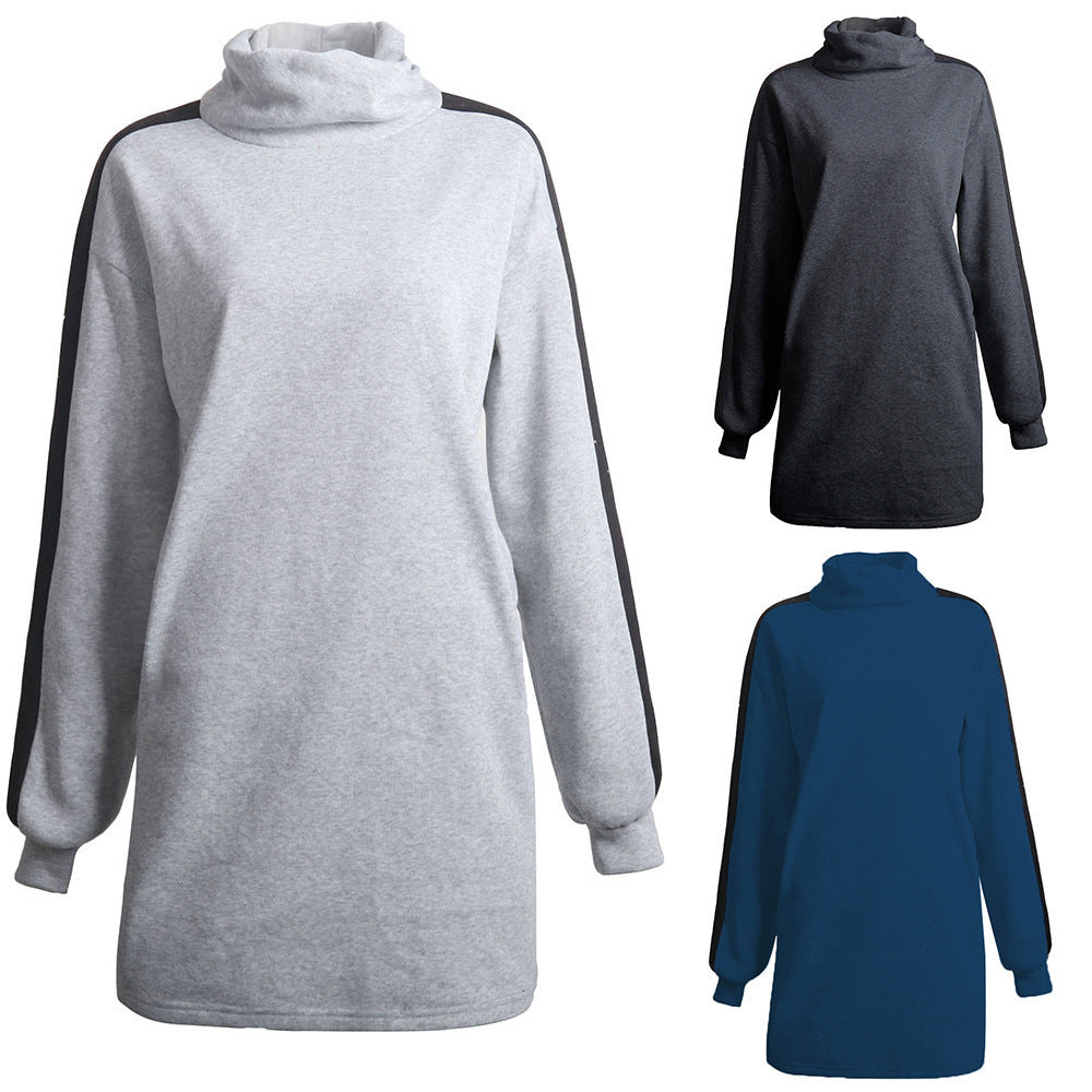 Damen lässiges Sweatshirtkleid mit hochgeschlossenem Kragen und seitlichen Einsätzen R&B
