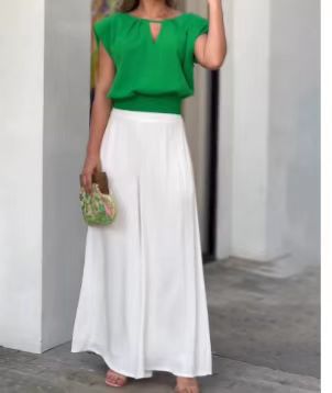 Damen Elegante Weite Hosen mit Lockere Bluse R&B