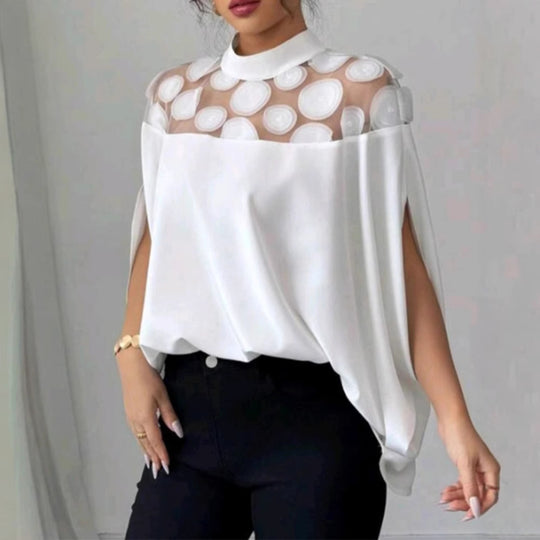 Damen nan weit geschnittene Bluse mit transparentem Rundapplikationseinsatz und Capeärmeln R&B