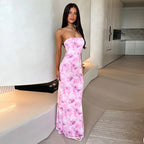 Damen Elegantes Bandeau-Maxi-Kleid mit floralem Design R&B