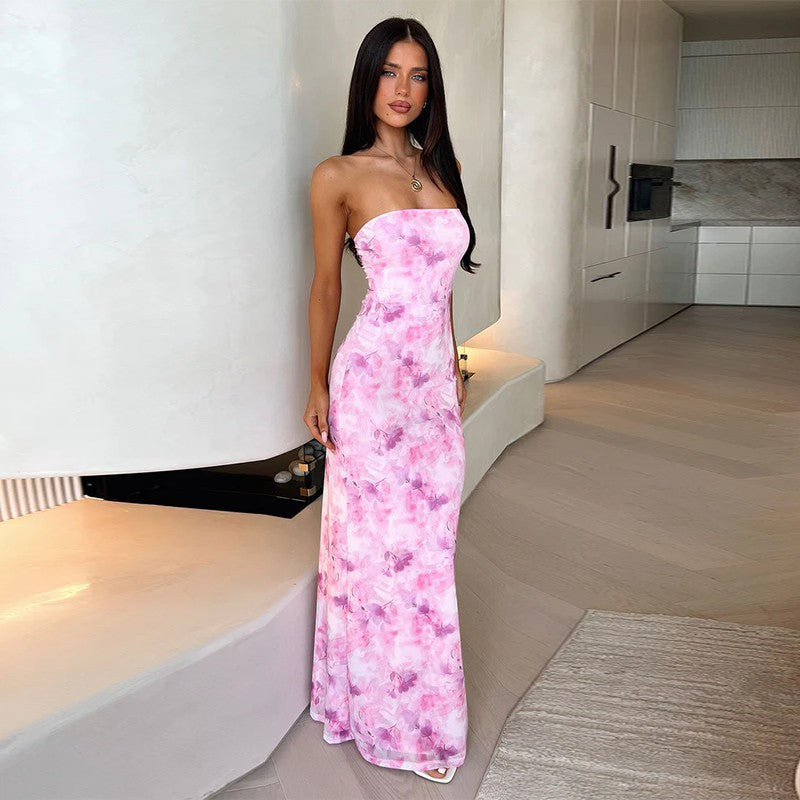 Damen Elegantes Bandeau-Maxi-Kleid mit floralem Design R&B