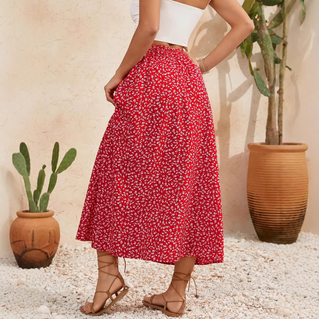 Damen Maxirock mit floralem Design und hohem Schlitz R&B