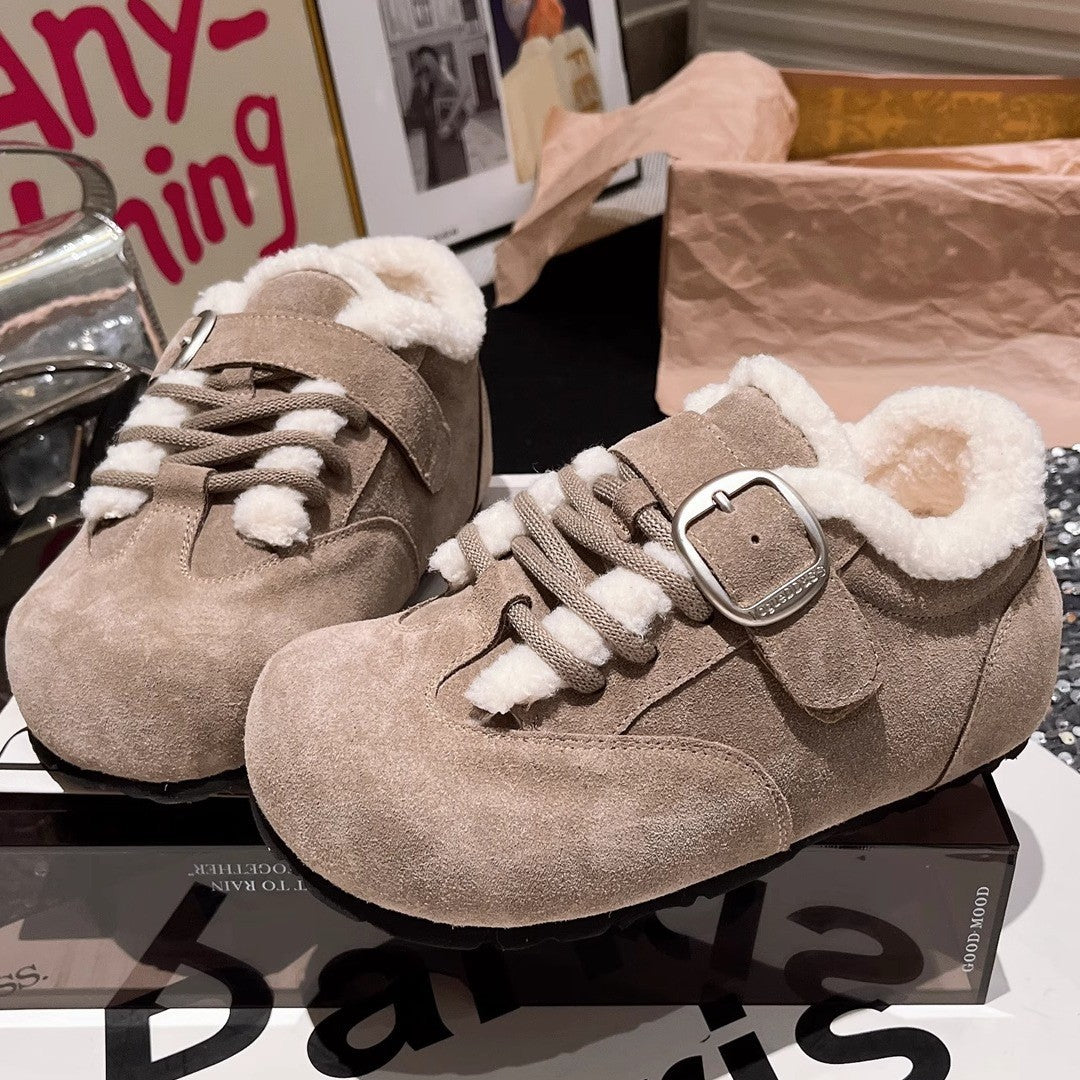 Damen bequeme Clogs mit warmem Fleece-Futter und eleganter Schnalle R&B