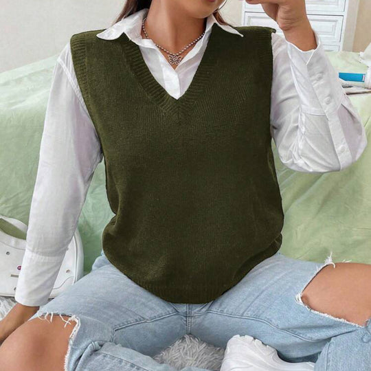 Damen Strickweste mit V-Ausschnitt und feinem Rippstrickmuster R&B