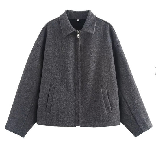 Damen lässige Kurzjacke mit weitem Schnitt und Reverskragen R&B
