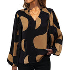 Damen Bluse mit Modischem V-Ausschnitt und Einzigartigem Muster R&B
