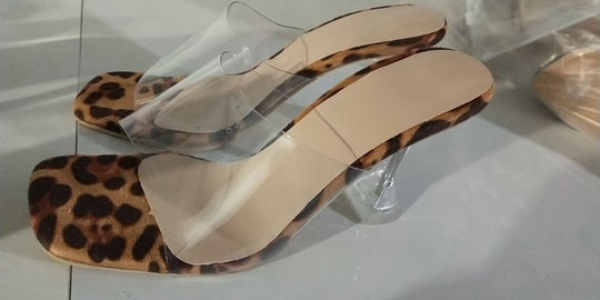 Damen Elegante Sandalen mit durchsichtigen Riemen und transparentem Blockabsatz R&B