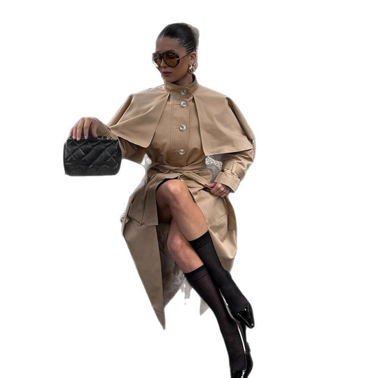 Damen eleganter Trenchcoat mit asymmetrischem Umhang R&B