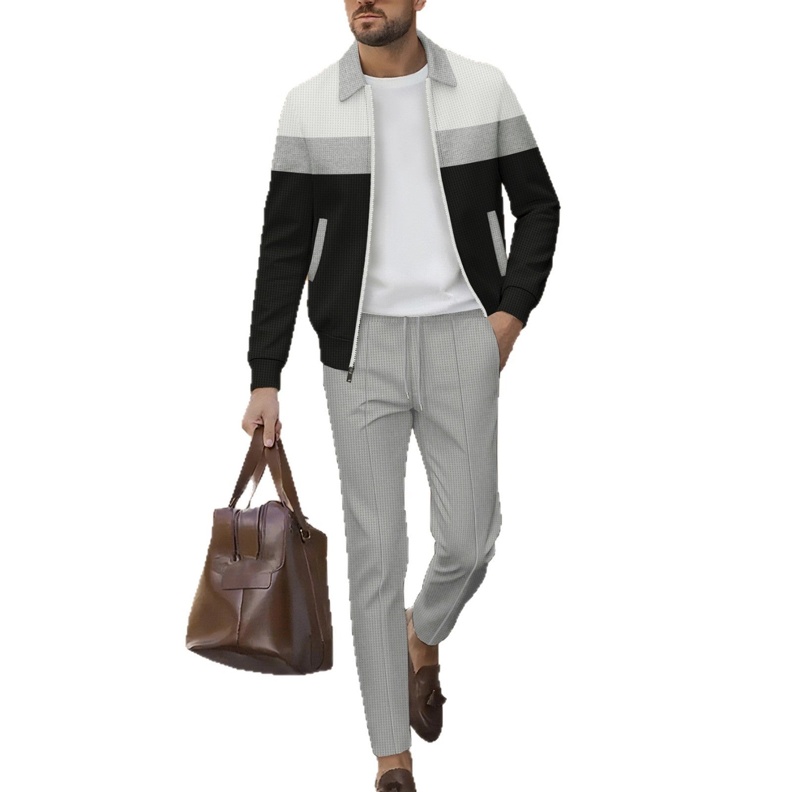 Herren moderdne Freizeitjacke mit kontrastierendem Design und lässigen Chinohosen R&B