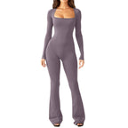 Damen Figürlicher Jumpsuit mit langen Ärmeln und weitem Bein R&B