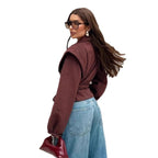 Damen Kunstlederjacke mit übergroßen Ärmeln und taillierter Silhouette R&B
