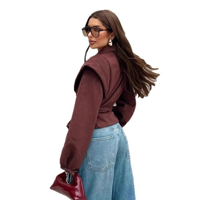 Damen Kunstlederjacke mit übergroßen Ärmeln und taillierter Silhouette R&B