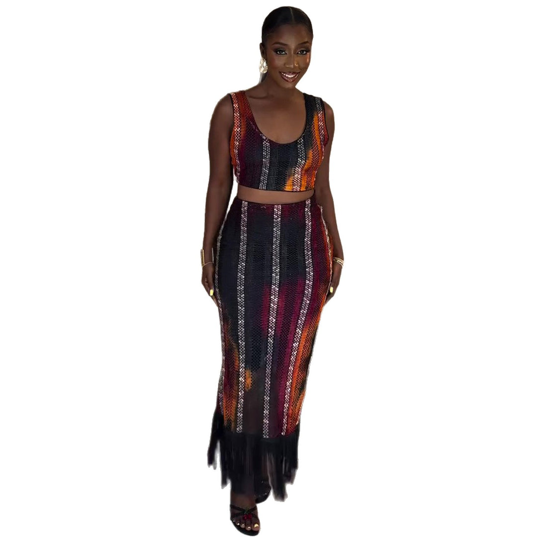Damen Zweiteiliges Festliches Outfit mit Fransendetails R&B