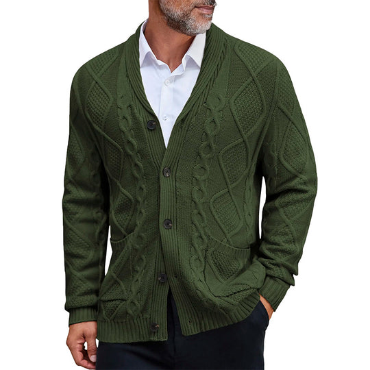 Herren Grobstrickjacke mit elegantem Zopfmuster und praktischen Taschen R&B