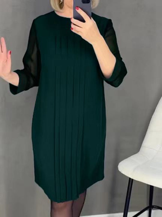 Damen nan plissiertes Etuikleid mit knielanger Silhouette und transparenten Dreiviertelärmeln R&B