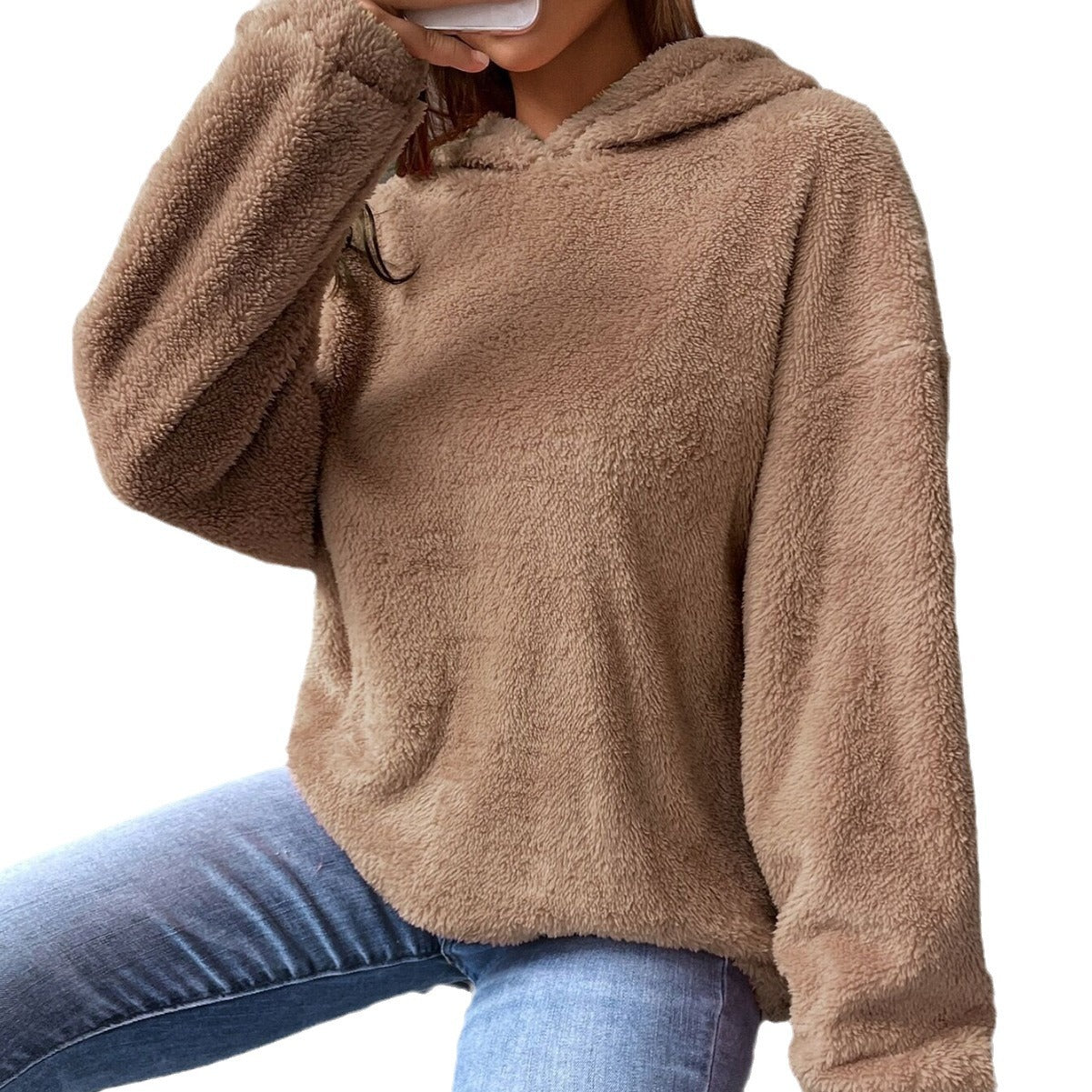 Damen kuscheliger Hoodie aus hochwertigem Plüsch R&B