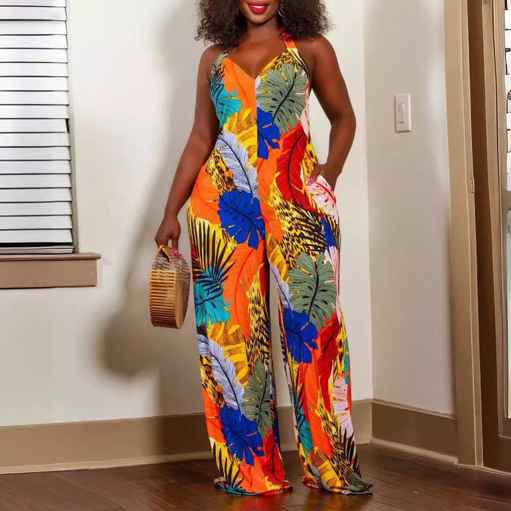 Damen Jumpsuit mit floralem Design und weitem Bein R&B