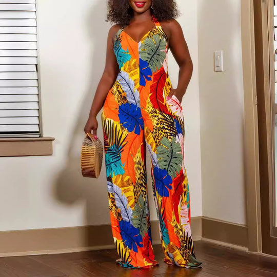 Damen Jumpsuit mit floralem Design und weitem Bein R&B