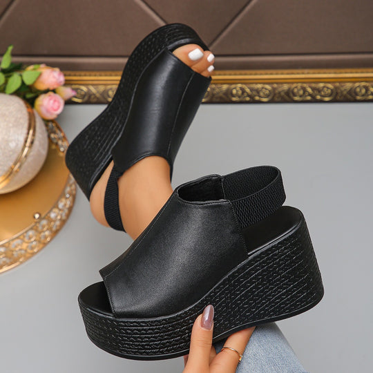Damen Wedge-Pantoletten mit offenem Zehenbereich und elastischer Riemenstruktur R&B