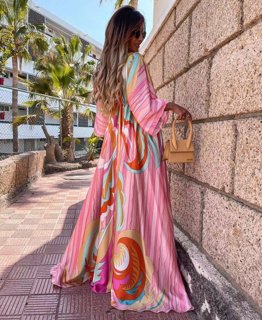 R&B | Kurzarm Schwingendes Langkleid