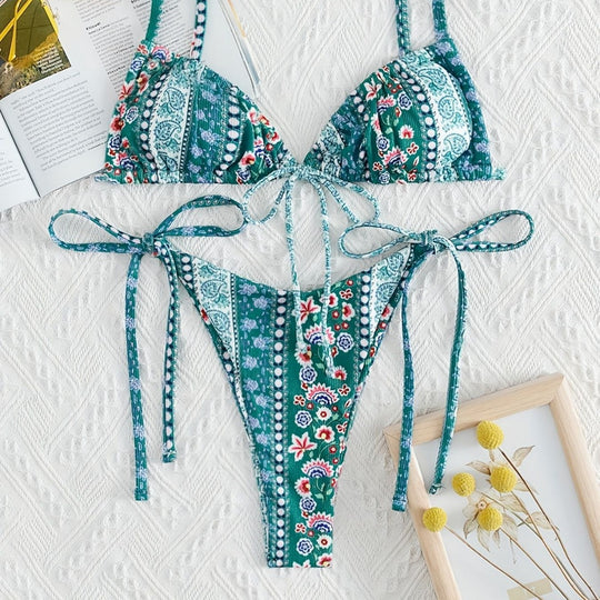 Damen Triangel-Bikini mit verspieltem Design und verstellbaren Trägern R&B