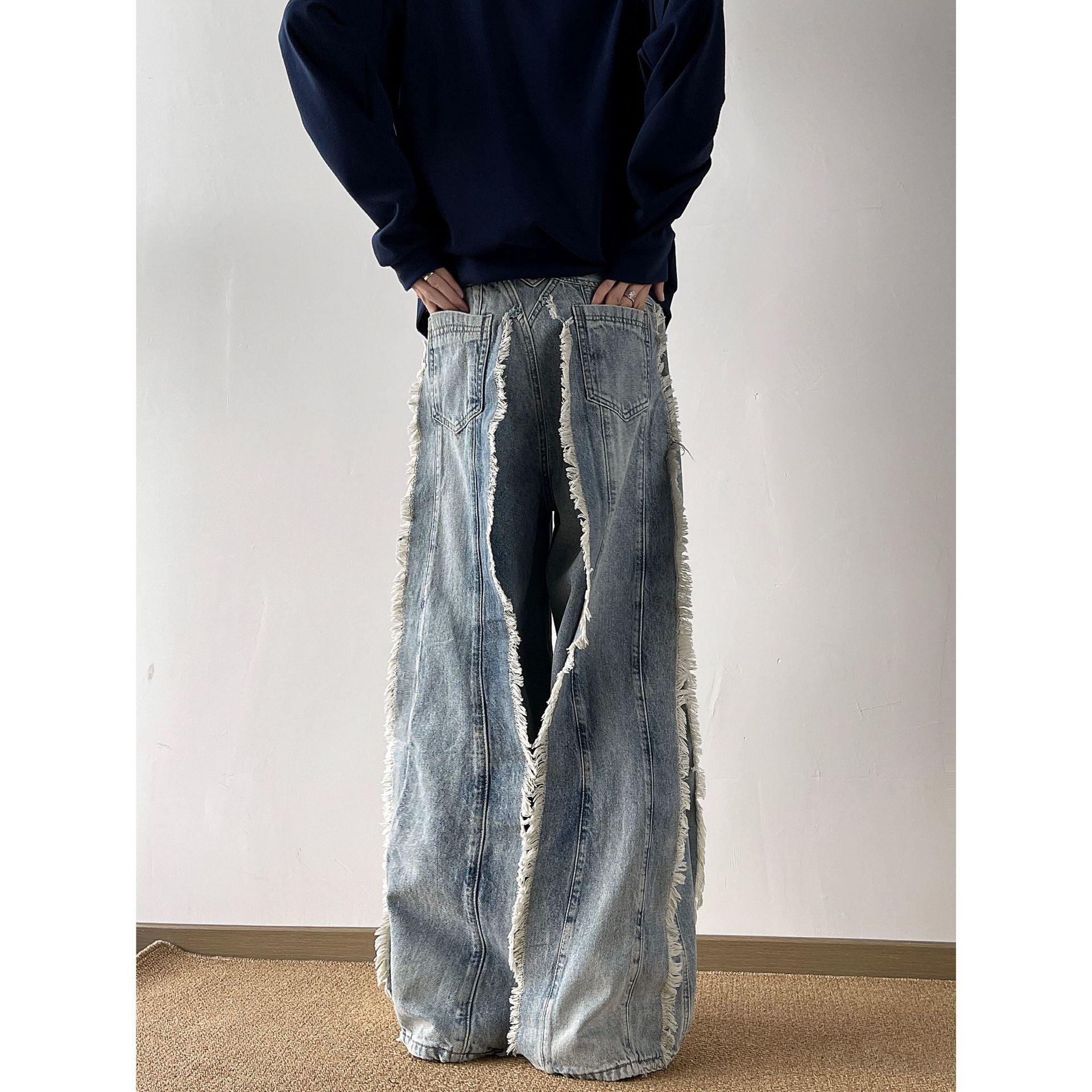 Damen Lässige Weitbein-Jeans mit Fransen-Design