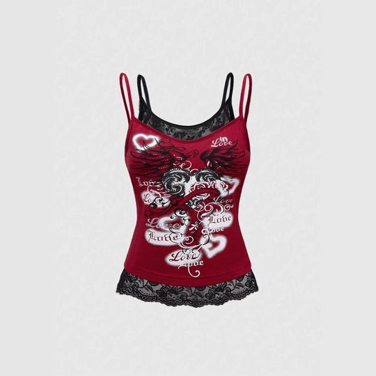 Damen Spitze Cami Top mit Grafischem Print R&B