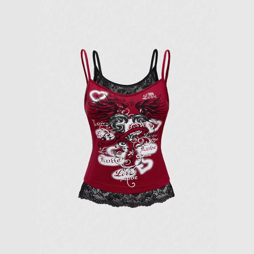 Damen Spitze Cami Top mit Grafischem Print R&B