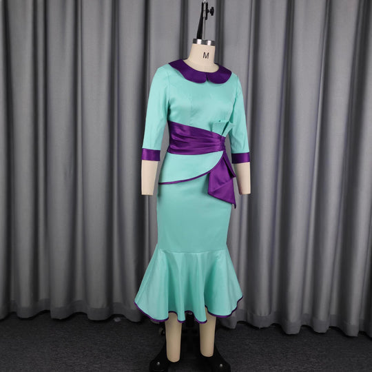 Damen elegantes Kleid mit modischem Kragen und asymmetrischem Taillendetail R&B