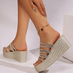 Damen Plateau-Sandalen mit geflochtenem Riemen-Detail R&B
