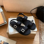 Damen modische Zehentrenner-Sandalen mit eleganten, verstellbaren Riemen und glitzernden Schnallen