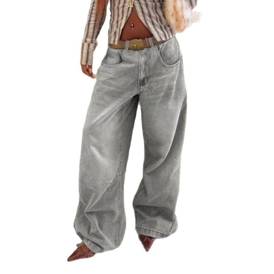 Damen Weit geschnittene Jeanshosen mit funkelndem Gürtel R&B