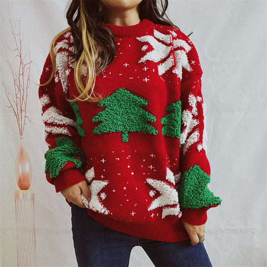 Damen Weihnachtspullover mit festlichem Motiv und voluminösen Ärmeln R&B