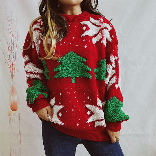 Damen Weihnachtspullover mit festlichem Motiv und voluminösen Ärmeln R&B