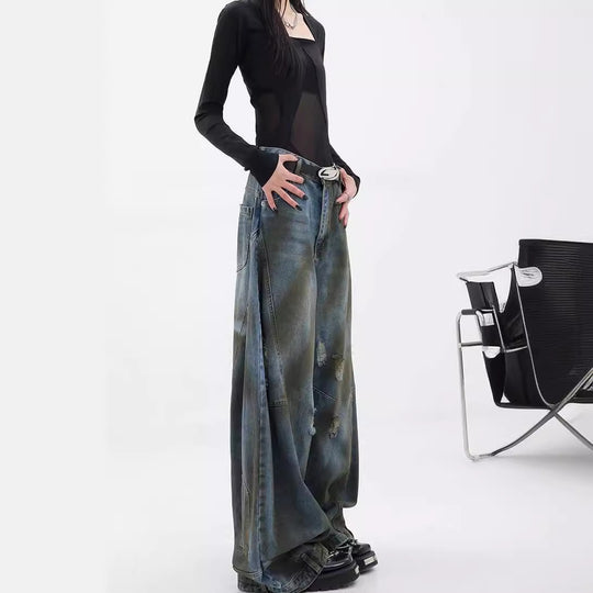 Damen Extrem weit geschnittene Jeans mit modischen Distressed-Details R&B