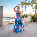 Damen Maxi-Kleid mit tiefem V-Ausschnitt und floralen Details R&B