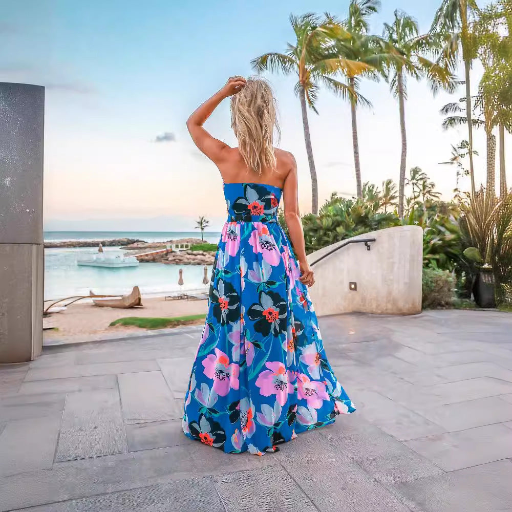 Damen Maxi-Kleid mit tiefem V-Ausschnitt und floralen Details R&B