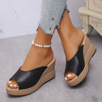 Damen Wedge-Sandalen mit offener Zehenpartie und schimmerndem Obermaterial R&B