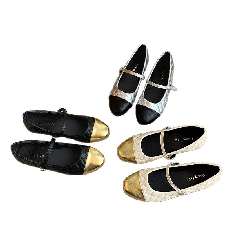 Damen Ballerina mit schickem Glanz-Akzent und komfortablem Riemen EB