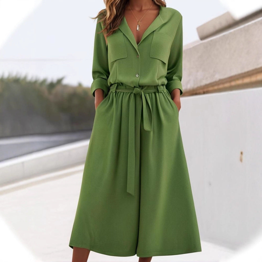 Damen lässiges Leinen-Hemd und Hose Set R&B