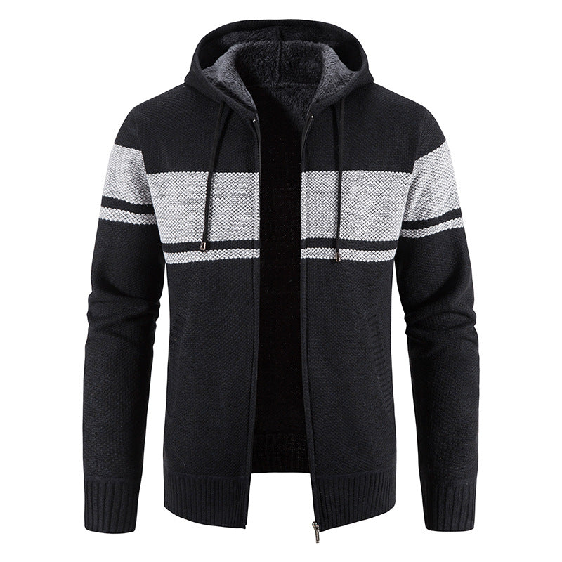 Herren Strickjacke mit Kapuze und warmem Fleece-Innenfutter