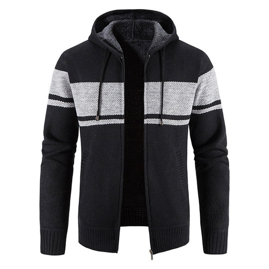 Herren Strickjacke mit Kapuze und warmem Fleece-Innenfutter R&B