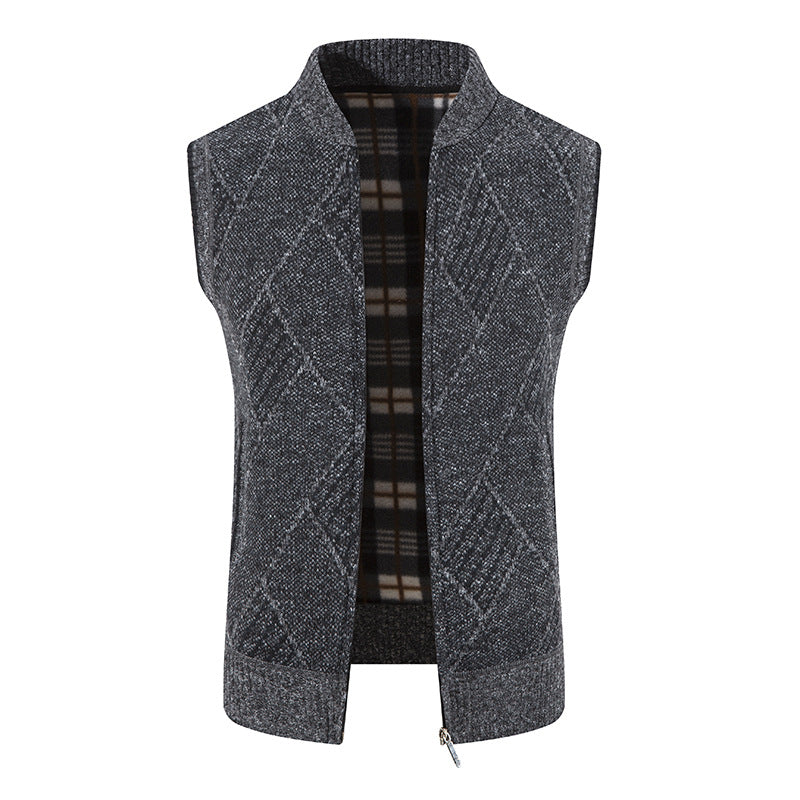 Herren Strickjacke ohne Ärmel mit modernem Zopfmuster R&B