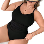 Damen Einteiler Badeanzug mit raffiniertem Rippenmuster R&B